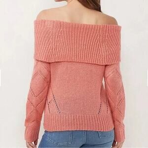 Lauren Conrad Coral Off the Shoulder Pointelle Sweater Sz S